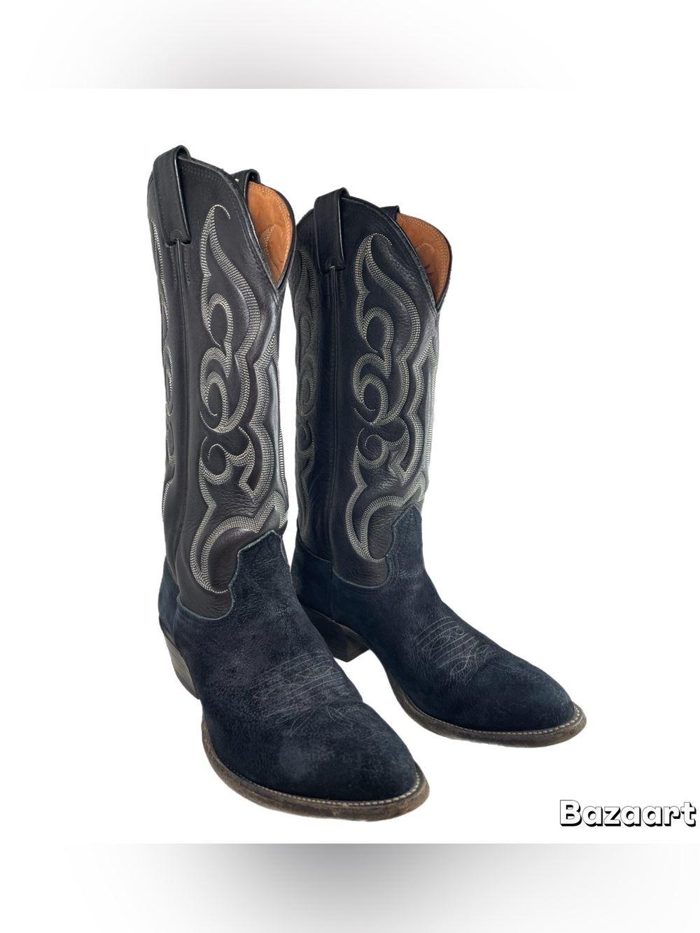 Vintage Nocona Black Leather and Suede Cowboy Boots